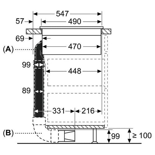 Neff Z861KE1 Ducted Exhaust Starter Kit For Min 60cm Deep Worktops for Vented Hobs & Downdrafts