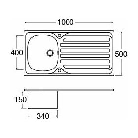 CDA KA21SS 1.0 Bowl Polished Stainless Steel Reversible Kitchen Sink & Waste