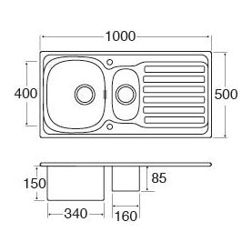 CDA KA22SS 1.5 Bowl Stainless Steel Reversible Kitchen Sink & Waste Code: KA22SS