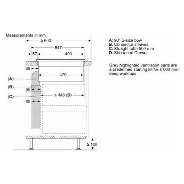 Bosch HEZ9VDKE1 Ducted Exhaust Starter Kit For Min 60cm Deep Worktops for Vented Hobs & Downdrafts