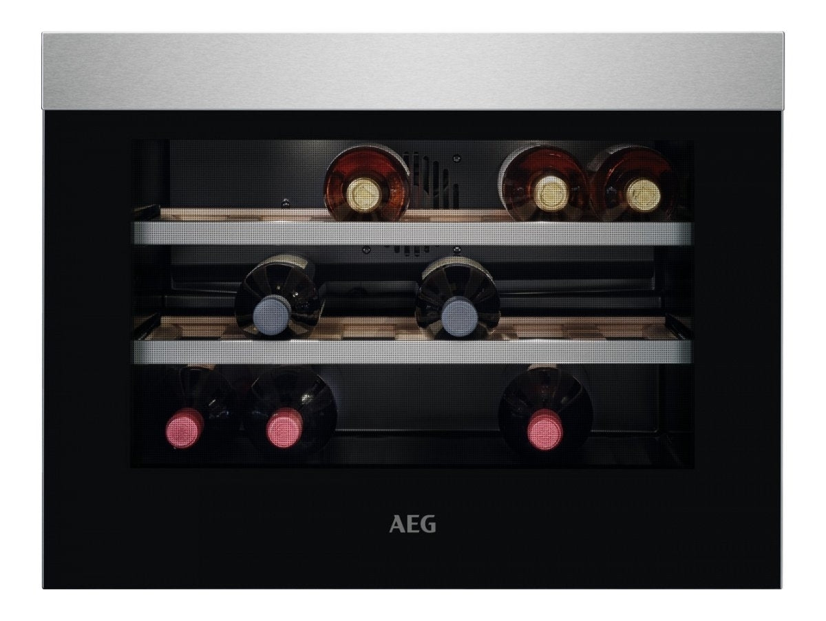 AEG KWK884520M Integrated Compact Wine Cooler 45CM 18 Bottle - Black Glass And Stainless Steel