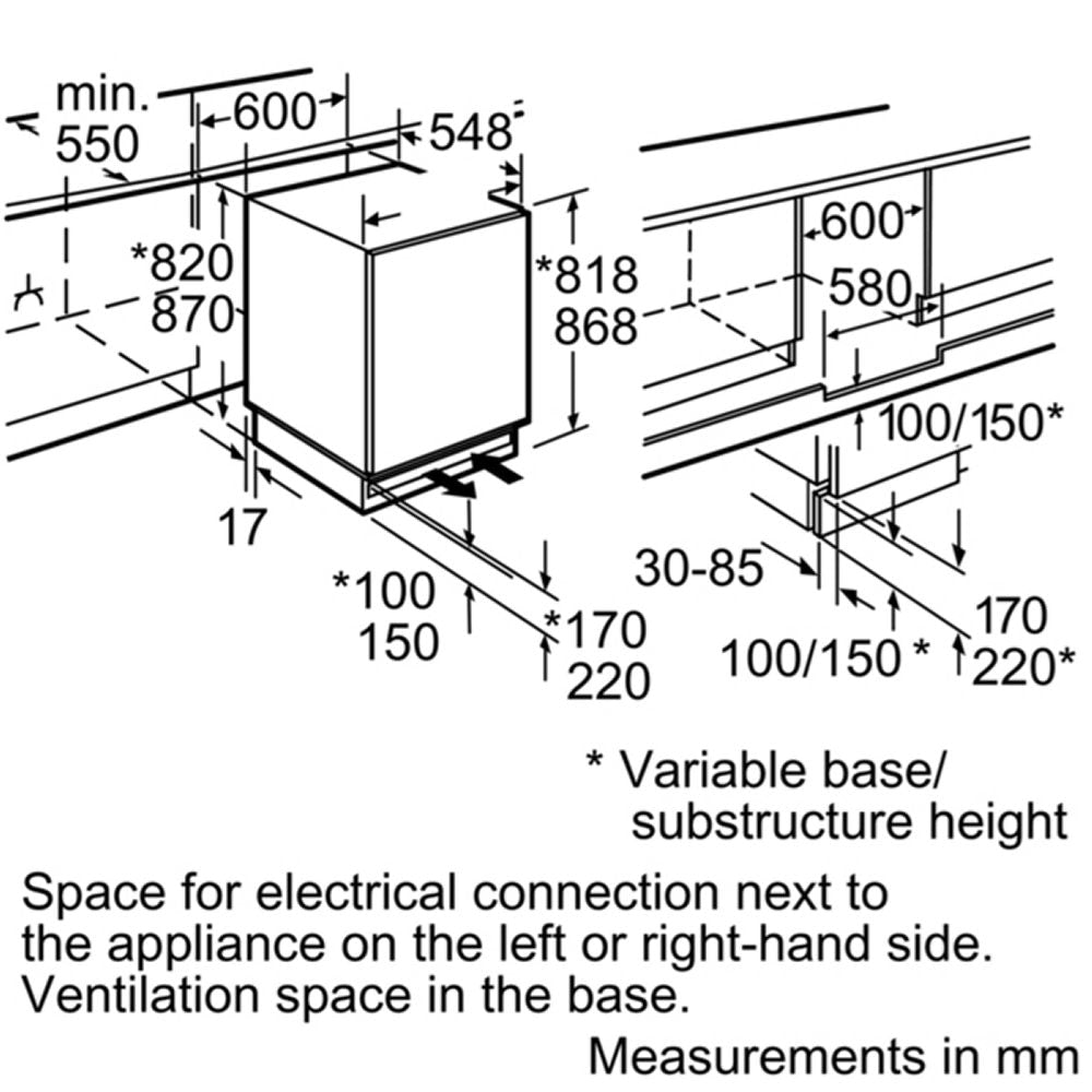 Neff K4336XFF0G Integrated Built Under Fridge With Ice Box