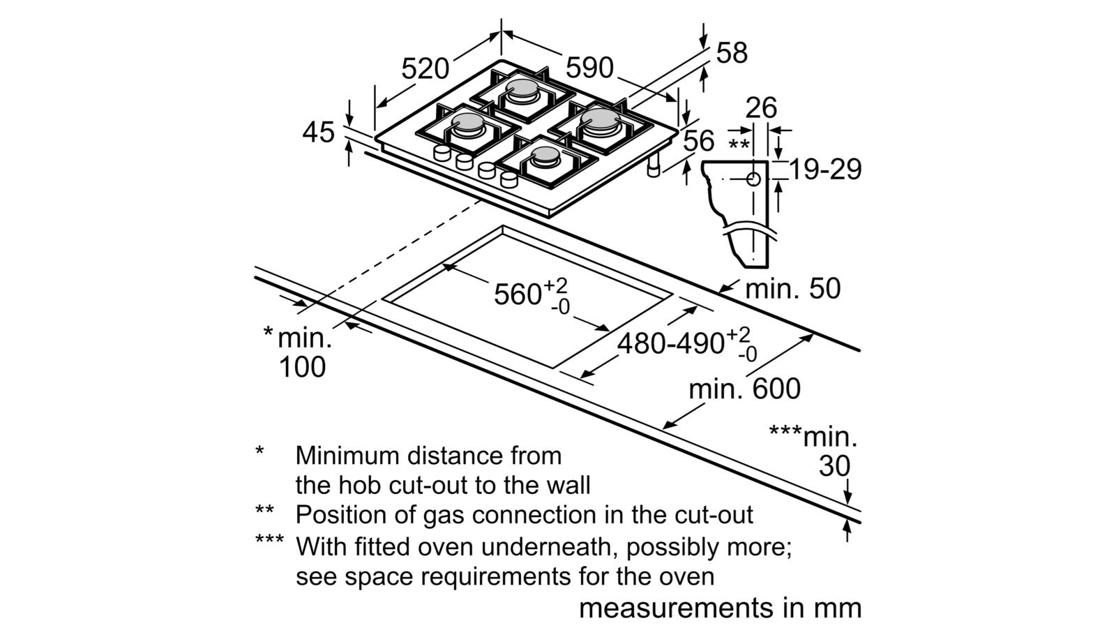 Neff T26CB49S0 Built-In 60cm 4 Burner Gas Hob in Black