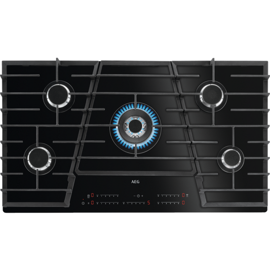 AEG HVB95450IB Gas Hob 5 Burners Touch Controls 90cm In Black Glass