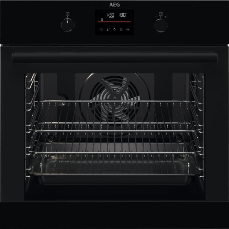 AEG BPK355061B STEAMBAKE SINGLE OVEN WITH PYROLYTIC CLEANING BLACK