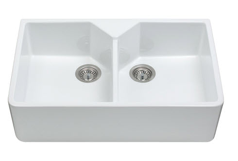 CDA KC12WH Gloss White Ceramic 2.0 Bowl Belfast Kitchen Sink & Waste