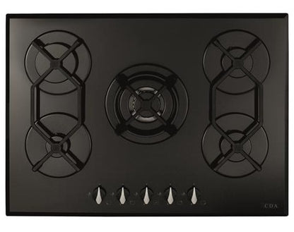 CDA HVG721BL 70cm Five Burner Gas On Glass Hob