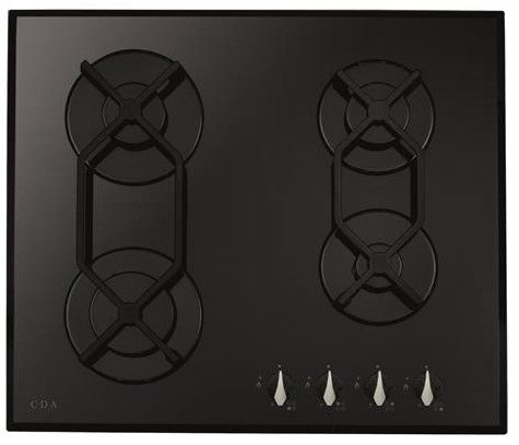 CDA HVG621BL 60cm, Four Burner Gas On Glass H17ob