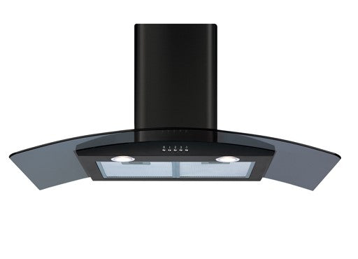 CDA ECP92BL Curved Glass Chimney Hood 90cm - Black