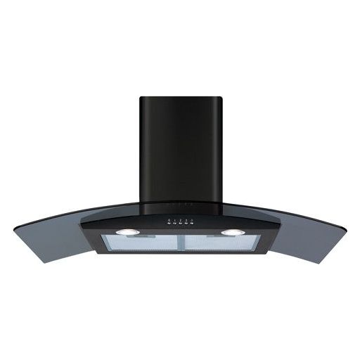 CDA ECP92BL Curved Glass Chimney Hood 90cm - Black