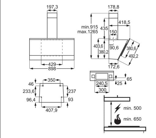 AEG DVE5971HG 90cm Hob2Hood Angled Chimney Hood STAINLESS STEEL