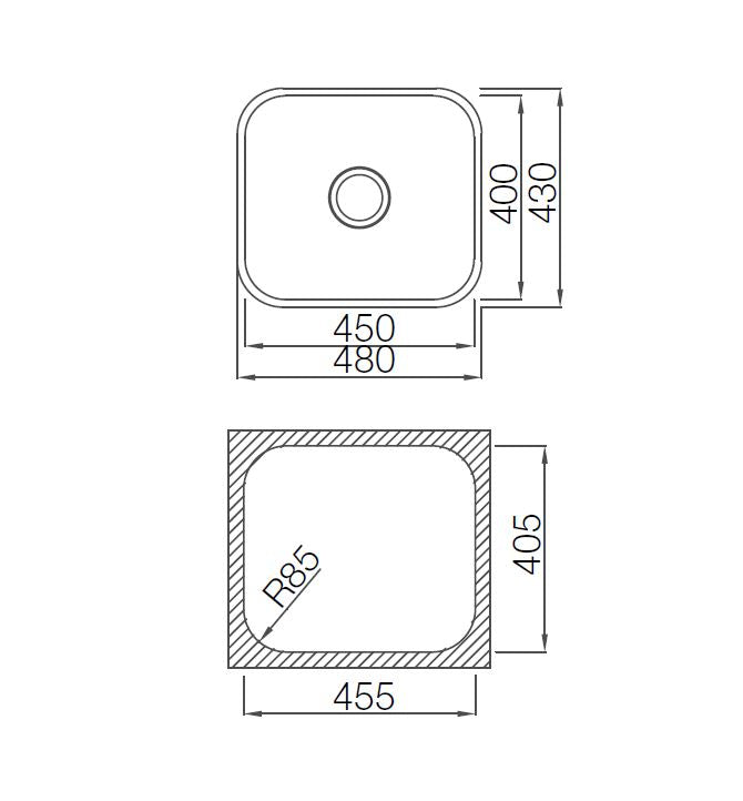 CDA KCC33BL Curved Single Bowl Undermount Sink Black