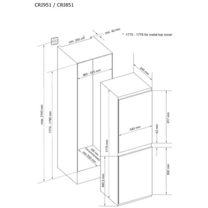 CDA CRI851 Integrated 50/50 fridge freezer