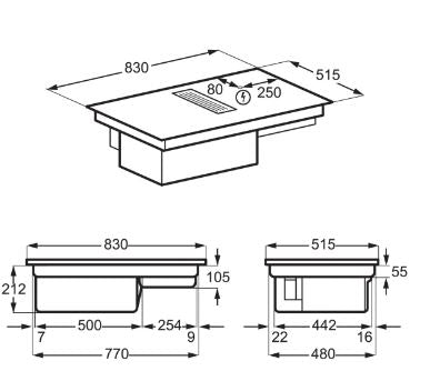 AEG CDE84751FB 83cm Ducted Air Venting Flex Induction Hob In Black