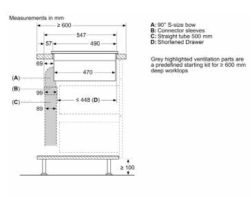 Bosch HEZ9VDKE1 Ducted Exhaust Starter Kit For Min 60cm Deep Worktops for Vented Hobs & Downdrafts