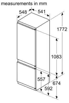 Neff KI5871SE0G N 30, Built-in fridge-freezer with freezer at bottom, 177.2 x 54.1 cm, sliding hinge