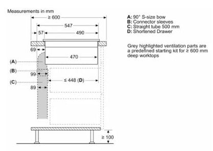 Neff Z861KE1 Ducted Exhaust Starter Kit For Min 60cm Deep Worktops for Vented Hobs & Downdrafts