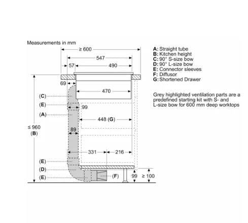 Neff Z861KR1 Recirculation Starter Kit For Min 60cm Deep Worktops for Vented Hobs & Downdraft Hoods