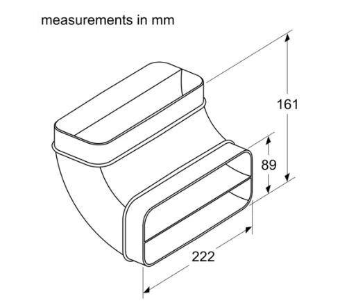 Bosch HEZ9VDSB2 Flat Channel 90º Vertical Bend (Large Radius) Suitable For Worktop Depth Minimum 70cm for Vented Hobs and Downdraft Hoods