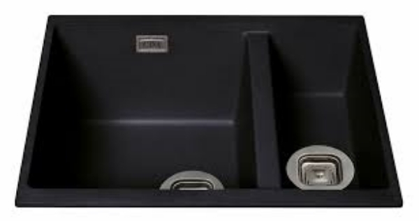 Picture of CDA KMG31BL Composite undermount/inset one and a half bowl sink, anthracite